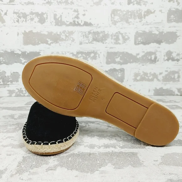 NEW Eileen Fisher Leather Elastic Lace Up Black Espadrilles E391